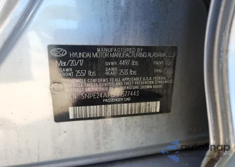 2017 Hyundai Sonata Se z USA, uszkodzony, nr VIN 5NPE24AF0HH577443